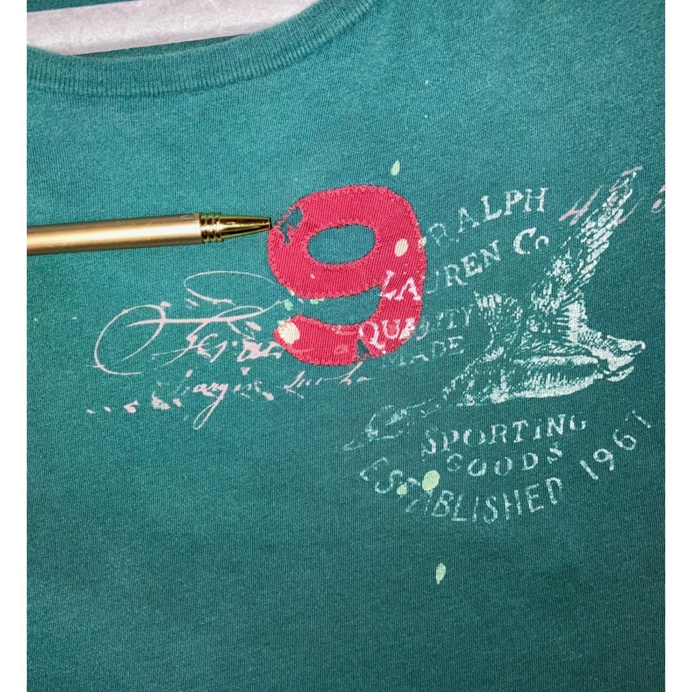 VTG Polo Ralph Lauren T-Shirt Men L Green Graphic Custom Fit Cotton S/S Varsity - Picture 11 of 11